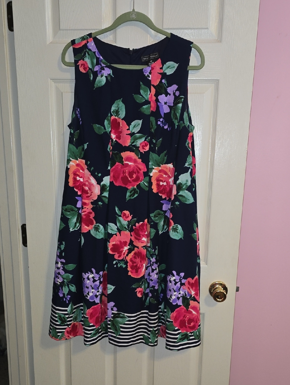 Jessica Howard Navy Floral Midi Dress with Pink and Purple Blooms‎